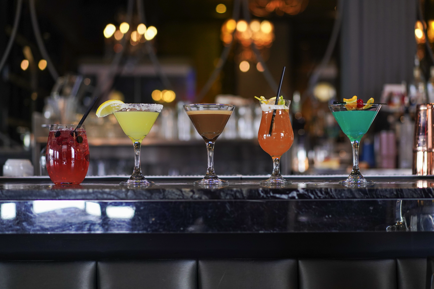 Sparkly Restaurant bar interior with cocktails